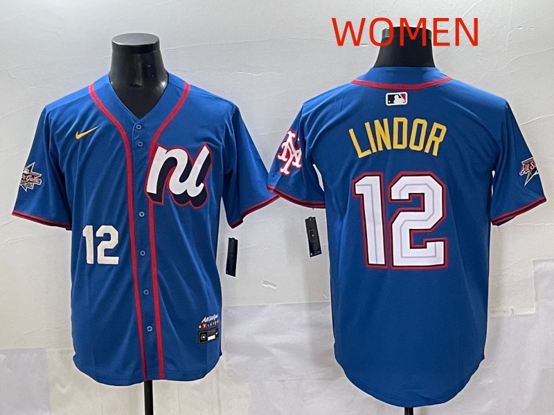 Women 2025 New York Mets 12 Lindor Blue All star Nike MLB Jersey style 002
